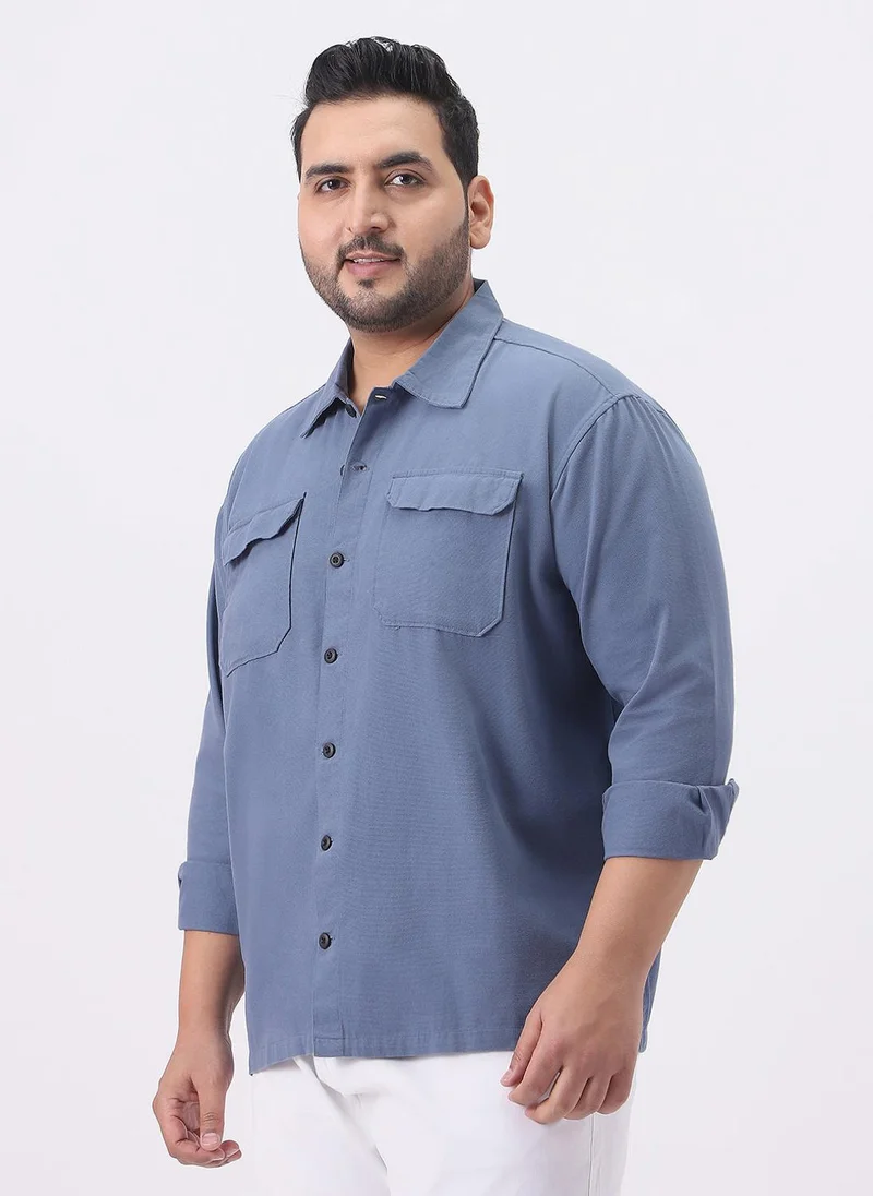 Urbano Fashion Urbano Plus Men's Blue Cotton Full Sleeve Relaxed Fit Shacket with Utility Pockets
